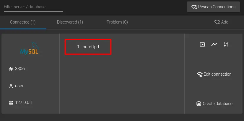 WebDB database listing